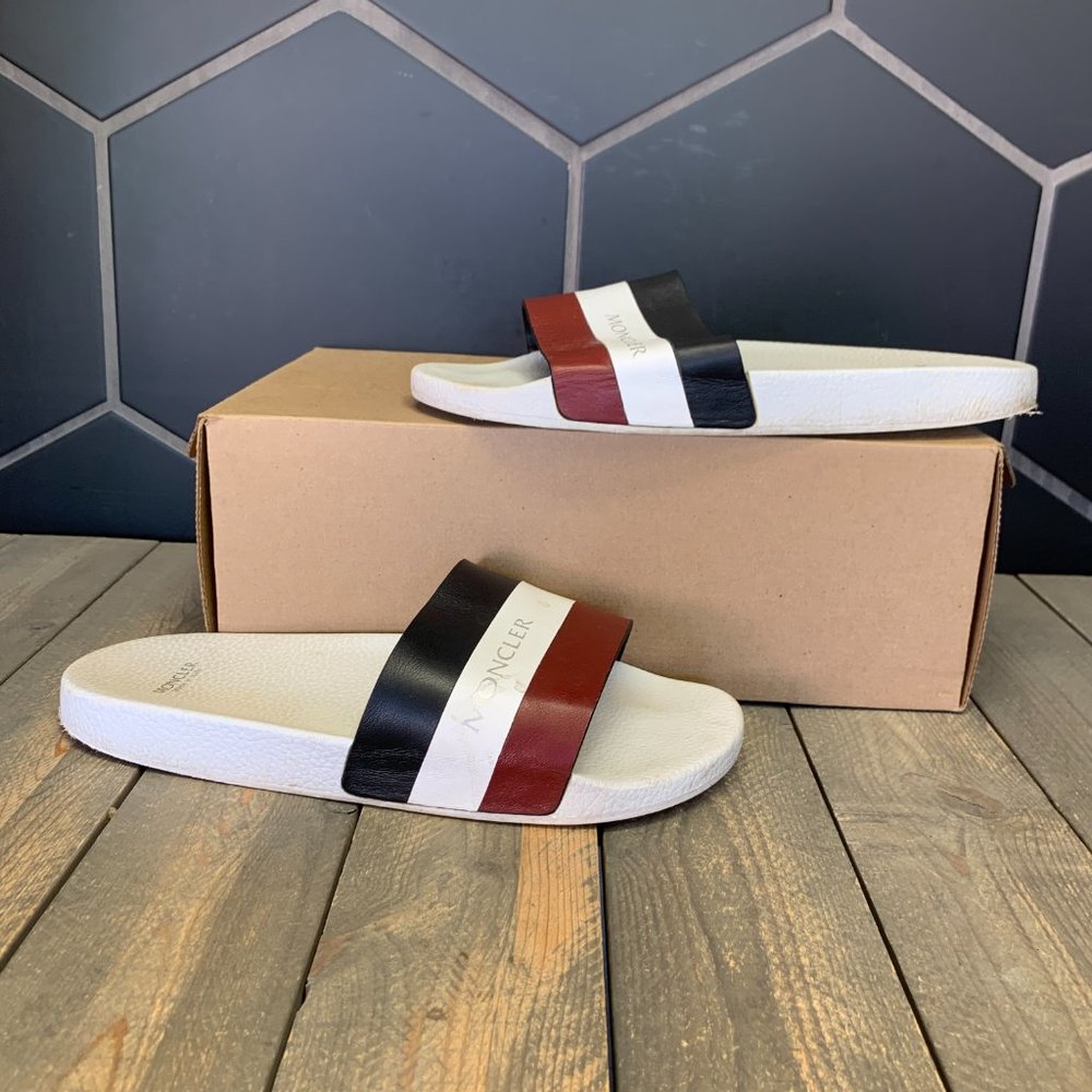 Used W/O Box! Mens Moncler Basile Sandals Flip Flops Slides Black White Size 11